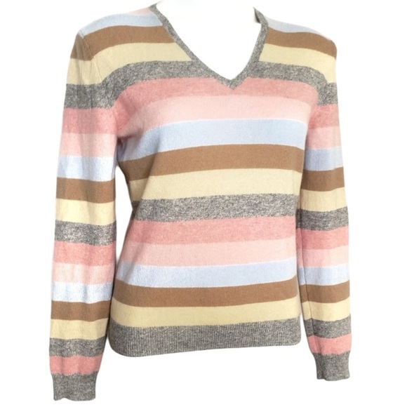 Brooks Brothers Women’s V Neck Striped Cashmere Pullover Sweater size Medium - Picture 2 of 7
